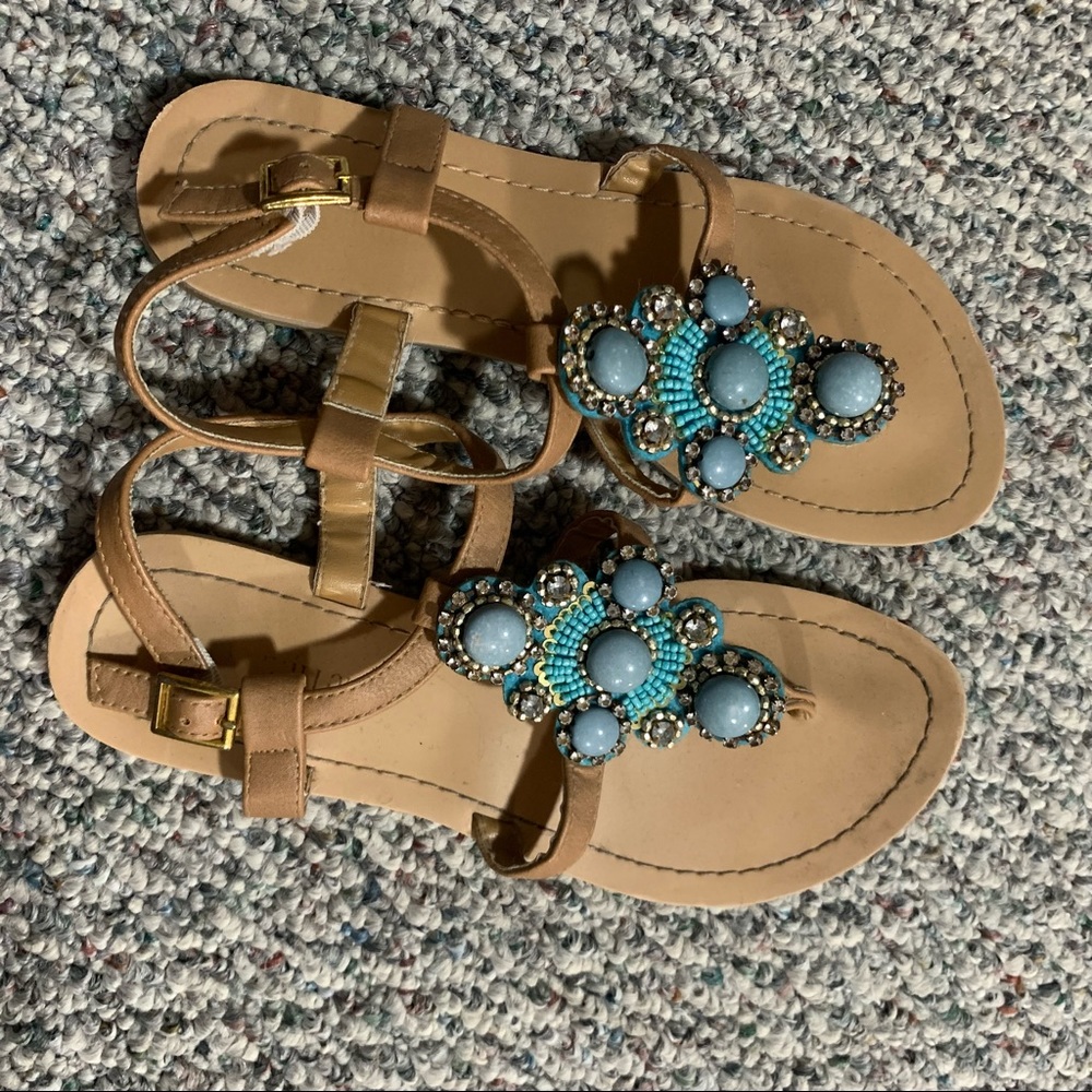 Blue beaded strappy sandals